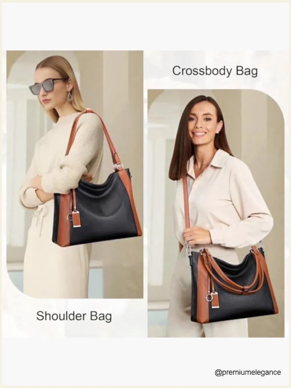 Large Genuine Leather Hobo Bag with Detachable Crossbody Strap